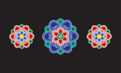 Fototapete - Korea Dancheong Traditional Patterns Asian Oriental Multicolor Colorful Radial Shapes Oriental Geometric Patterns 단청 무늬