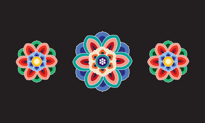 Fototapete - Korea Dancheong Traditional Patterns Asian Oriental Multicolor Colorful Radial Shapes Oriental Geometric Patterns 단청 무늬