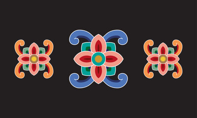 Fototapete - Korea Dancheong Traditional Patterns Asian Oriental Multicolor Colorful Radial Shapes Oriental Geometric Patterns 단청 무늬