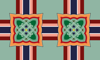Fototapete - Korea Dancheong Traditional Patterns Asian Oriental Multicolor Colorful Radial Shapes Oriental Geometric Patterns 단청 무늬