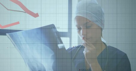 Poster - Animation of data processing over caucasian female doctor