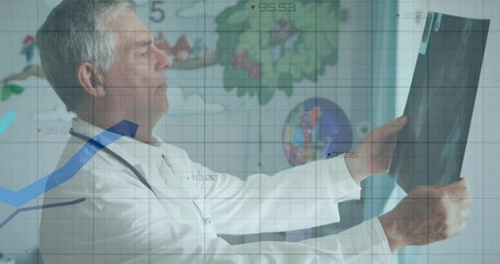Poster - Animation of data processing over caucasian male doctor