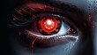 The possible threat posed by the autonomous evolution of superintelligent AI with godlike skills is that its watching red eyes can affect the world with text copyspace.