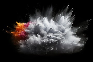 Wall Mural - Holi Paint explode dust Colorful cloud Colored background black explosion powder White water abstract sky blue spray fountain nature colours isolated light smoke