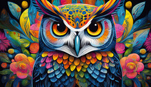 Owl Bright Colorful And Vibrant Poster Illustration