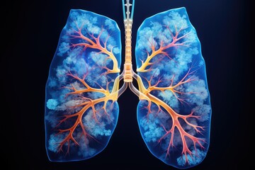 Colorful holographic concept of two lungs. Anatomy and lung disease concept.