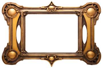 golden art deco vintage picture frame isolated on transparent background - design element PNG cutout