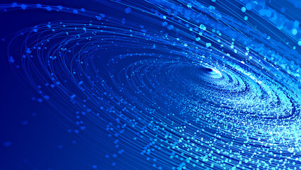 Fototapete - Blue cosmic particle helix Internet technology technical background