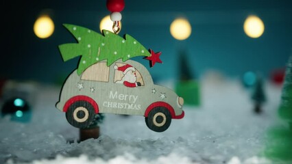 Wall Mural - Santa Claus and his car over the snow 