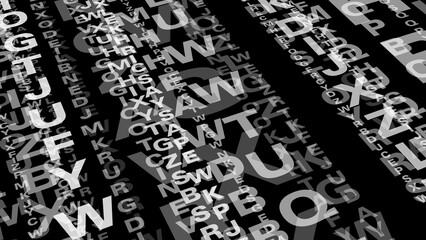 Message in chaotic, unpredictable typography random text, dynamic letters, abstract design. contemporary, stylish communication on black background. energetic, creative, digital chaos