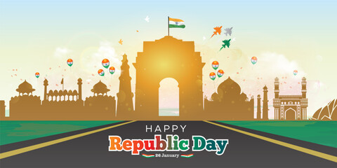 Wall Mural - Republic day skyline of India gate. 26 january celebration and parade background.