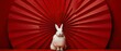 White Rabbit Against Vibrant Red Background, chinese new year rabbit.