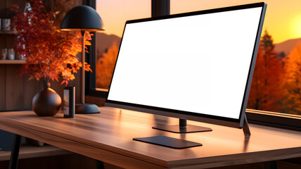 Blank white display screen mockup. Modern monitor template Copy space.