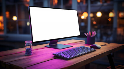 Blank white display screen mockup. Modern monitor template Copy space.