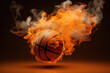 A basketball ball is on fire with smoke coming out of it. Generative AI.