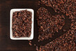 Unsweetened Organic Cacao Nibs. Crunchy pieces of peeled, crushed and lightly roasted cocoa beans with pleasant chocolate bitterness often added to cold and hot drinks to give chocolate flavor