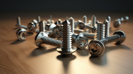 Detailed closeup of metal bolts. Industrial background.