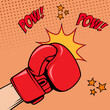 Human hand in pop art style with boxing glove. Pow. Design element for poster, flyer. Vector illustration.