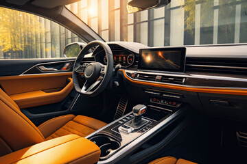 Poster - a car's meticulously detailed interior, free from dirt or debris, highlighting the dedication to mai
