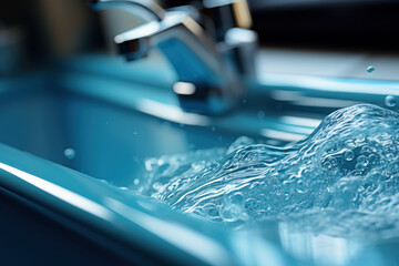 Canvas Print - The glistening and sanitized surface of a bathroom sink, emphasizing the commitment to cleanliness and hygiene in personal care spaces. Concept of pristine sinks. Generative Ai.