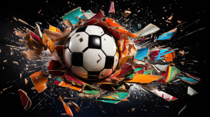 Wall Mural - Shattered football fragments