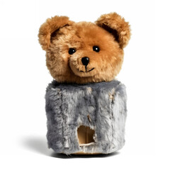 Naklejka na meble Bear toy made of fur, mad crazy single crooked waste ugly defective, raw, ragged, isolated on white background