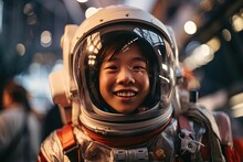 Little Asian Boy In Astronaut Costume
