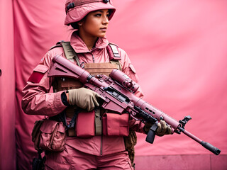 a female soldier wearing a pink military uniform