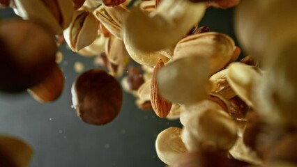 Poster - Super Slow Motion of Flying Nuts Mix in Rotating Movement. Filmed on High Speed Cinema Camera , 1000fps.