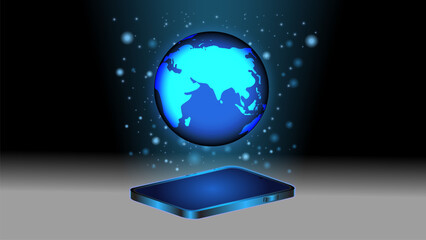 Poster - Smart phones enable worldwide digital connectivity Concept.  Smart Devices and Earth Globe Internet Communications Design. Vector illustration.