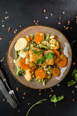 Poster - Fried chicken fillet with vegetables.