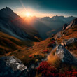 © Wazir Design - Mountain landscape with autumn forest. Sunrise in the mountains. 3d render