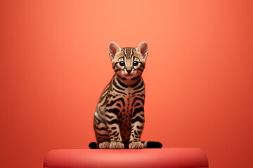 Aufkleber - A minimalist Ocelot icon, featuring a sleek and stylish Ocelot profile against a pale coral background. This design offers a modern and sophisticated touch, suitable for contemporary branding.