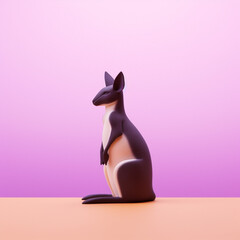 Poster - Wallaby icon in silhouette, gracefully standing against a serene pastel lavender background, exuding elegance and charm. Ideal for nature-themed designs and advertisements.