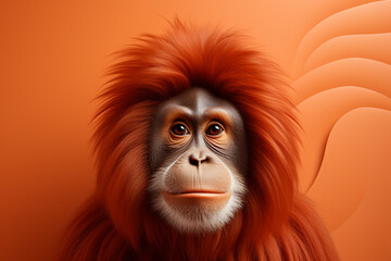 Fototapete - A minimalist  Orangutan icon, featuring a sleek and stylish Orangutan profile against a pale coral background. This design offers a modern and sophisticated touch, suitable for contemporary branding.