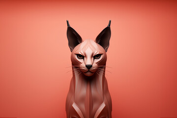 Poster - A minimalist  Caracal icon, featuring a sleek and stylish Caracal profile against a pale coral background. This design offers a modern and sophisticated touch, suitable for contemporary branding.