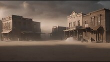 Old Small Western Town - Abandoned Old Small Town - Deserted Abandoned Wild West City - Old West Town - Sandstorm - Dirt Street - AI Generated Video