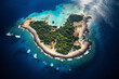  The aerial view from an airplane of a remote island, revealing an undiscovered paradise and secluded destination, inviting exploration and appreciation of natural beauty.
