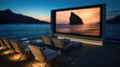 Sleek high-tech yacht cinema on deck panoramic open sea view
