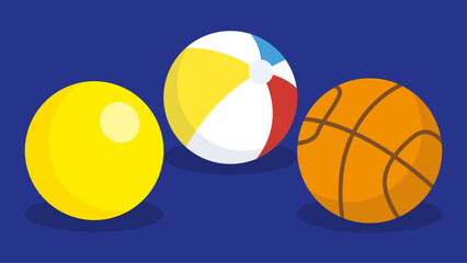 Poster - Vector illustration of a set of beach balls on a blue background.