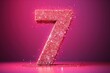 Pink glittering number seven. 7 Years Old. Seventh Birthday Celebration. Girls party. Girl celebrates. Special event. Anniversary of beauty company, women's business.
