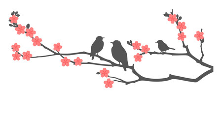 Wall Mural - Sakura branch with birds
