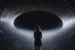 A woman staring at a black hole.