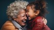Grandmother and child hugging portrait background. Mother's Hug Day love family parenthood childhood togetherness father’s day concept.