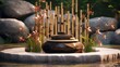 Bamboo mortar and pestle in the garden