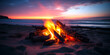 bonfire on the beach sunset twilight flames background wallpaper