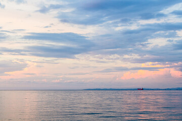 Wall Mural - travel to Georgia - view of Black Sea from Batumi port in autumn twilight