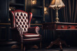  An image of a traditional executive leather chair in a law firm, exuding classic prestige and professional elegance, perfectly paired with a mahogany desk and sophisticated office decor.
