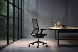 Fototapeta  - Sleek mesh chair in a minimalist architect's studio