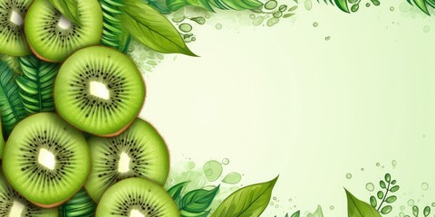 Wall Mural - A close-up of sliced kiwi, highlighting its green freshness and juicy texture .